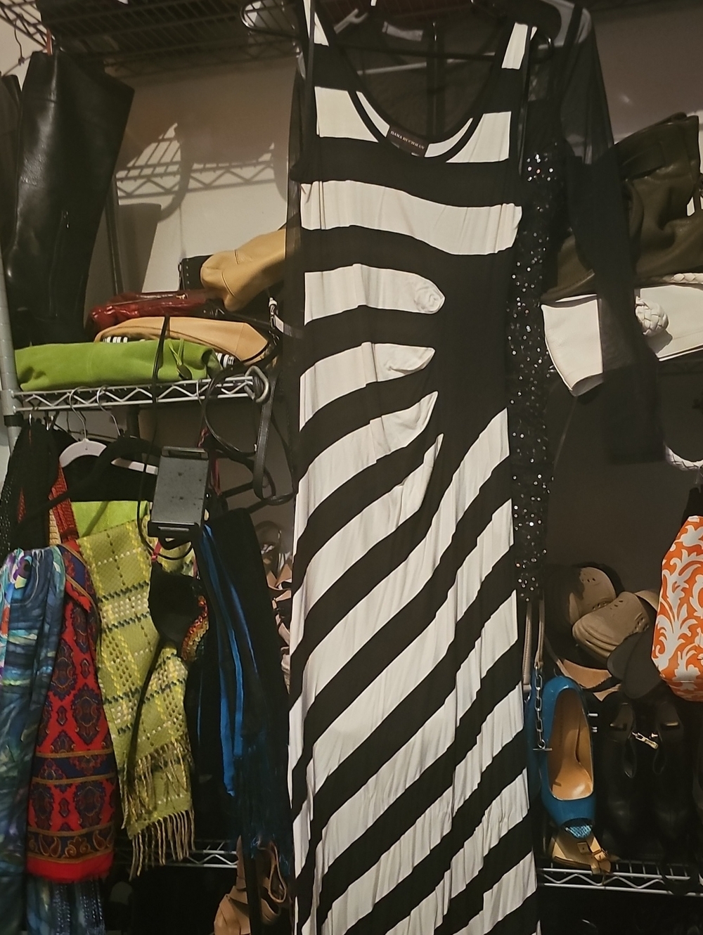 Dana Buchman Black and White Striped Maxi Dress